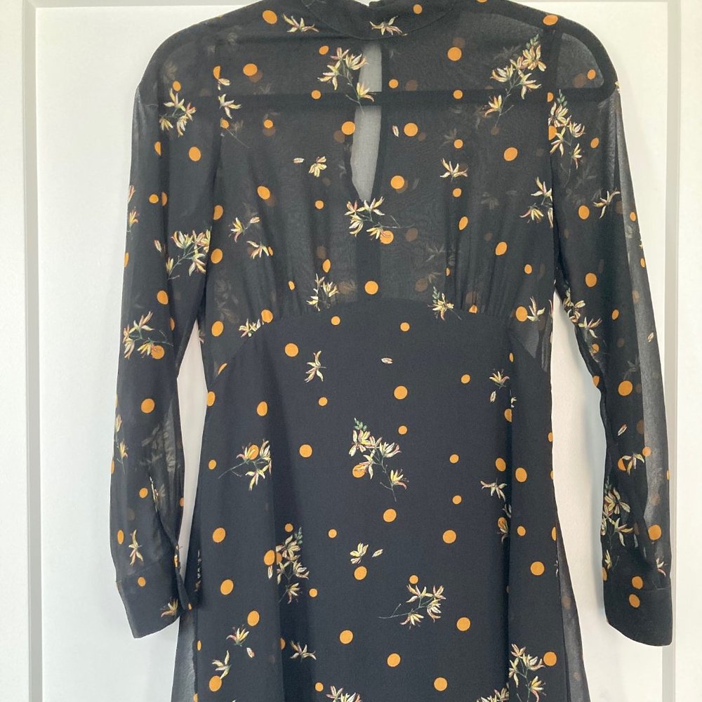 Zara Black Floral Orange Polka Dot Dress